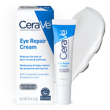 Load image into Gallery viewer, CeraVe Eye Repair Cream | Under Eye Cream for Dark Circles and Puffiness Delicate Skin Under Eye Area with Hyaluronic acid and Ceramides | Non-comedogenic, Fragrance Free | 0.5Oz, 14 ML
