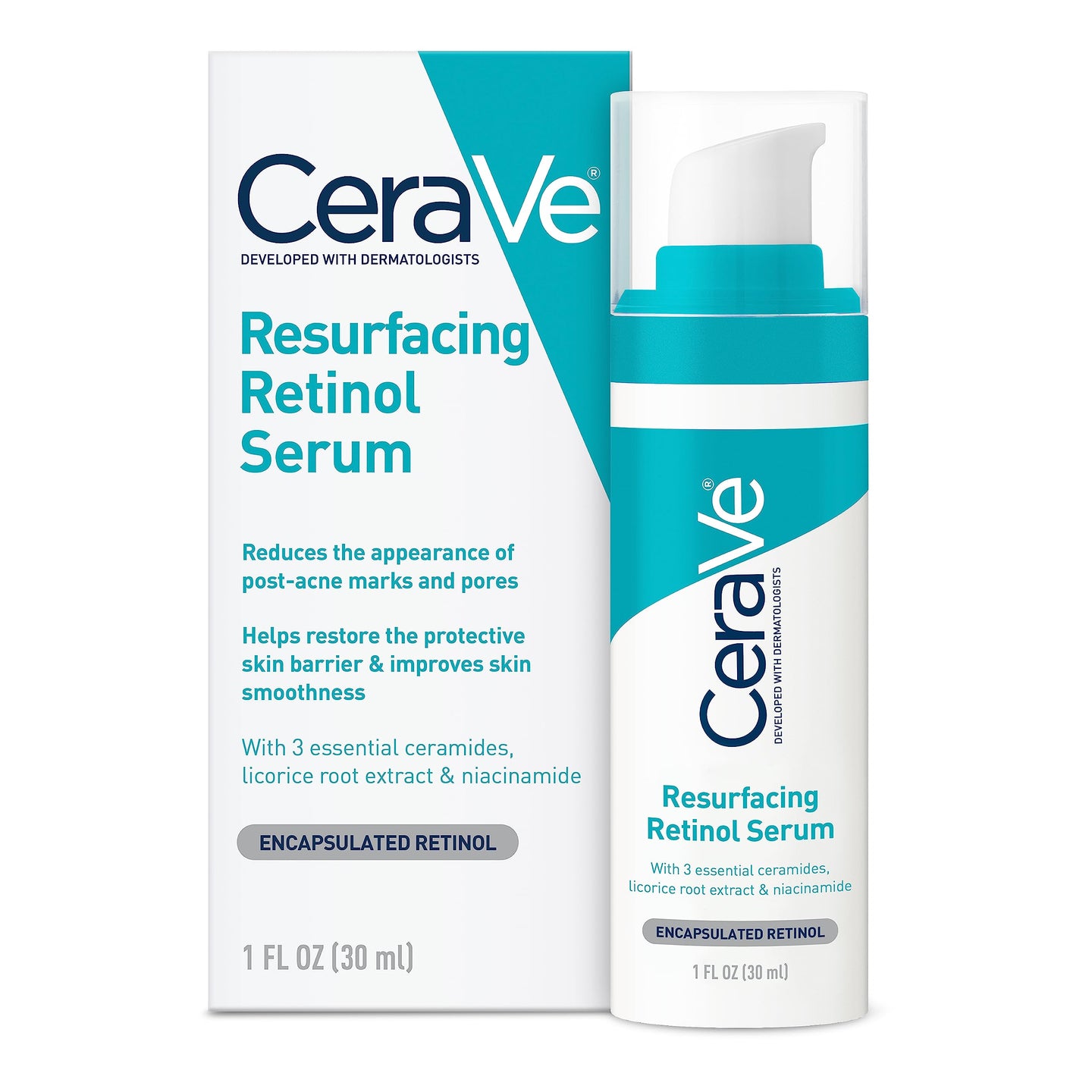 CeraVe Retinol Serum for Post-Acne Marks and Skin Texture | Pore Refining, Resurfacing, Brightening Facial Serum with Retinol and Niacinamide | Fragrance Free, Paraben Free & Non-Comedogenic